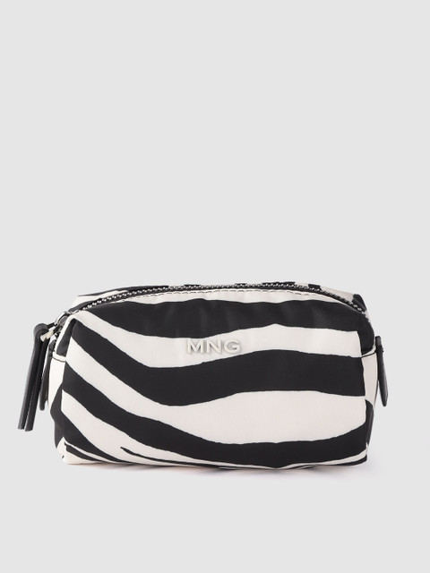 

MANGO Women Off-White & Black Zebra Printed Travel Pouch