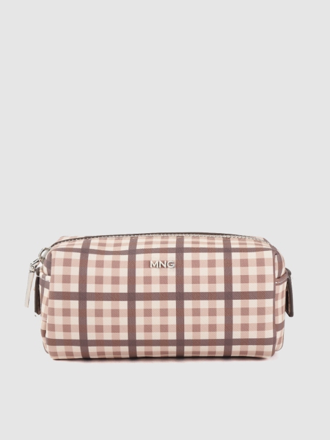 

MANGO Women Brown & Beige Checked Cosmetic Pouch