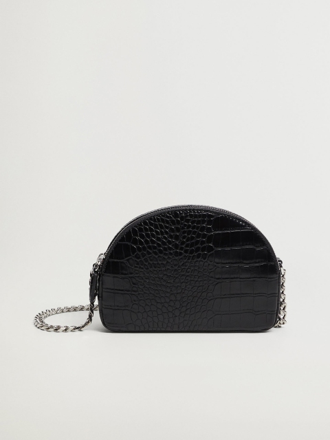 

MANGO Women Black Croc Textured Sling Bag