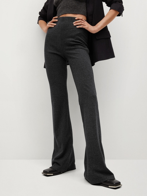 

MANGO Women Black Slim Fit Solid Bootcut Trousers