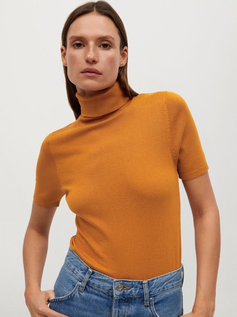 

MANGO Women Greenturn Mustard Brown Solid Pullover Sustainable Sweater