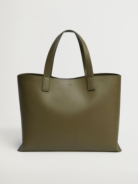 

MANGO Olive Green Solid Oversized Tote Bag