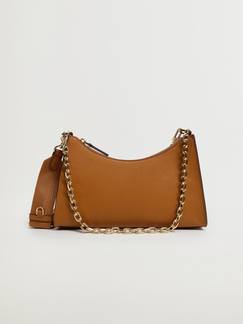 

MANGO Tan Brown Solid Handheld Bag