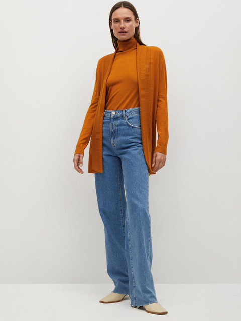 

MANGO GreenTurn Women Rust Orange Solid Front-Open Sweater