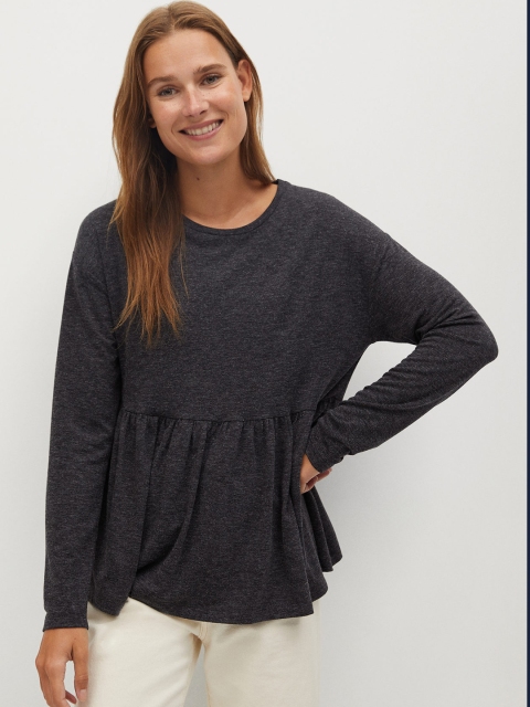 

MANGO Women Charcoal Grey Solid A-Line Top