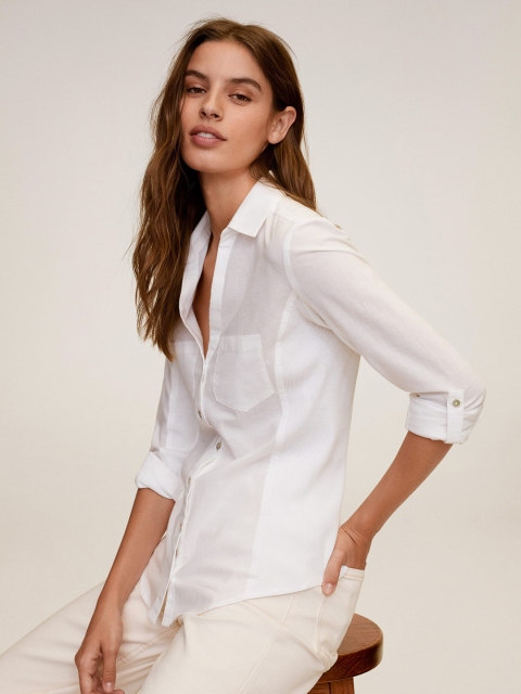 

MANGO Women White Regular Fit Solid Casual Shirt