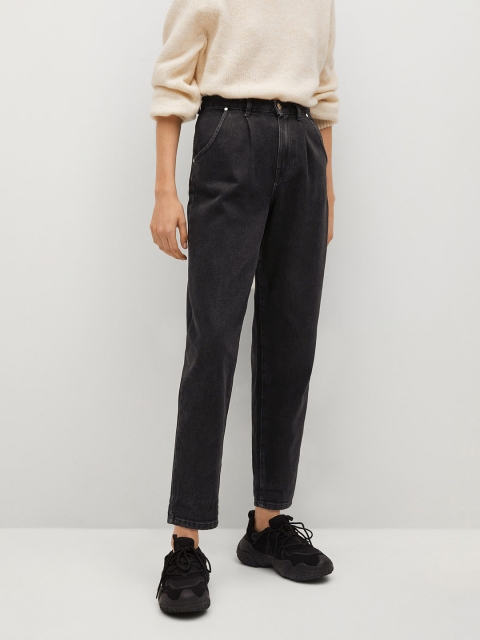 

MANGO Women Black Cropped Fit Pure Cotton Mid-Rise Clean Look Sustainable Slouchy Jeans