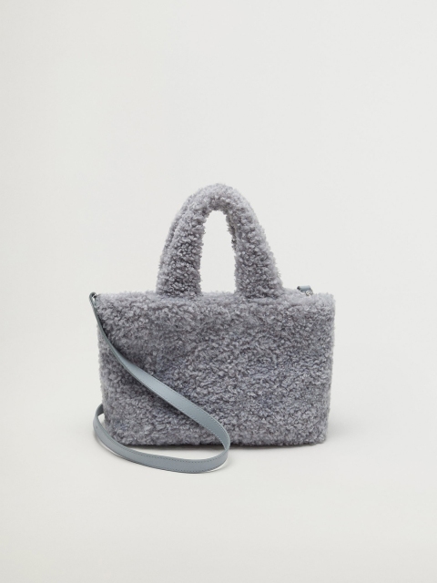 

MANGO Grey Solid Faux Fur Handheld Bag