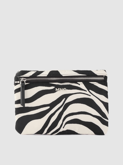 

MANGO Women Off-White & Black Zebra Printed Travel Pouch