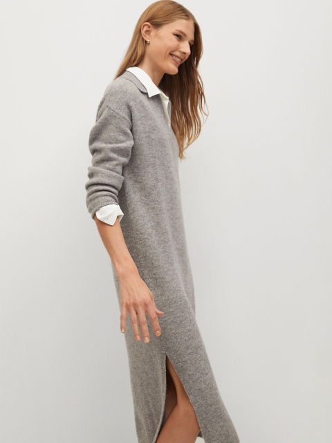 

MANGO Women Grey Melange Solid Sweater Dress
