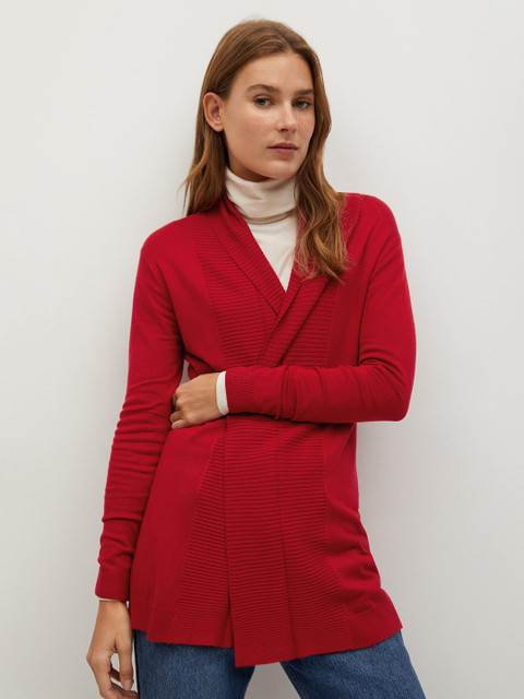 

MANGO GreenTurn Women Red Solid Front-Open Sweater