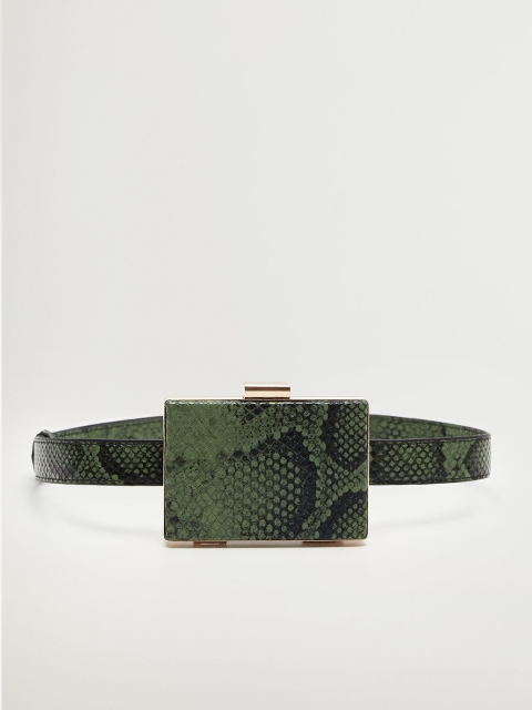 

MANGO Olive Green & Black Snakeskin Textured Waist Pouch