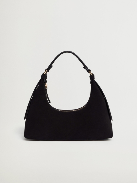 

MANGO Black Solid Suede Hobo Bag