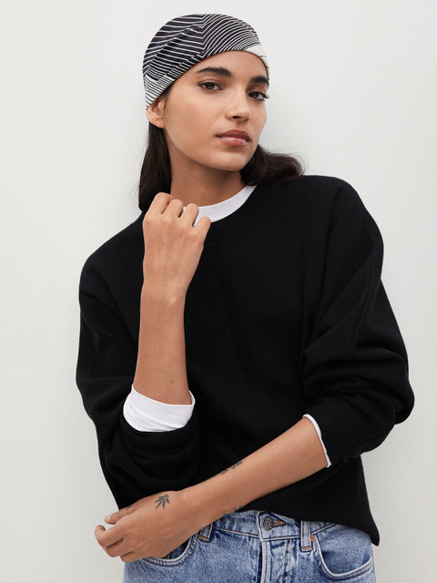 

MANGO Women Black Solid Pullover Sweater