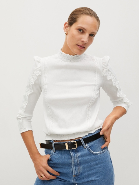

MANGO Women White Solid Blouson Top