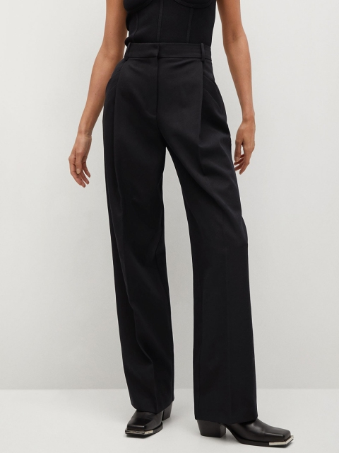 

MANGO Women Black Regular Fit Solid Parallel Trousers