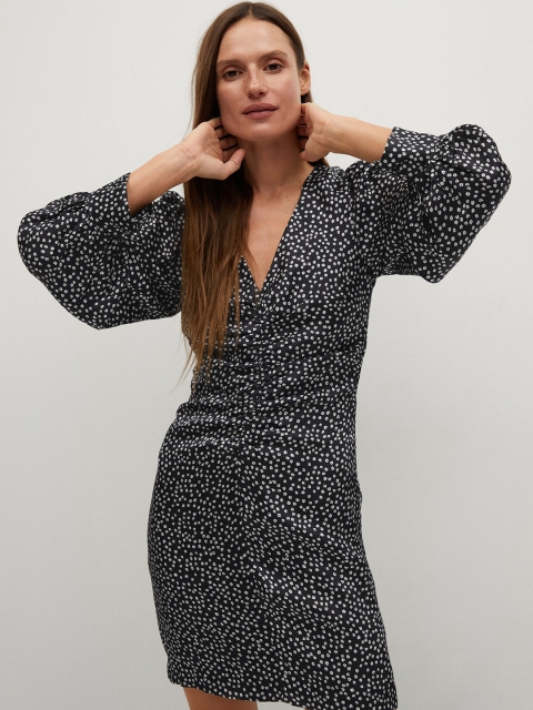 

MANGO Women Black & White Sustainable Floral Print Sheath Dress