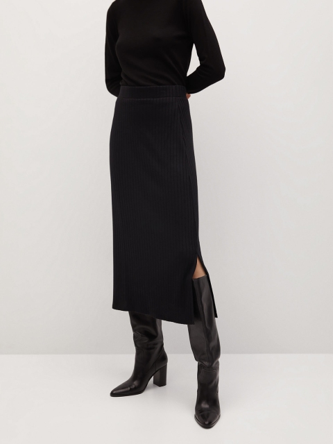 

MANGO Women Black Self-Striped A-Line Midi Skirt