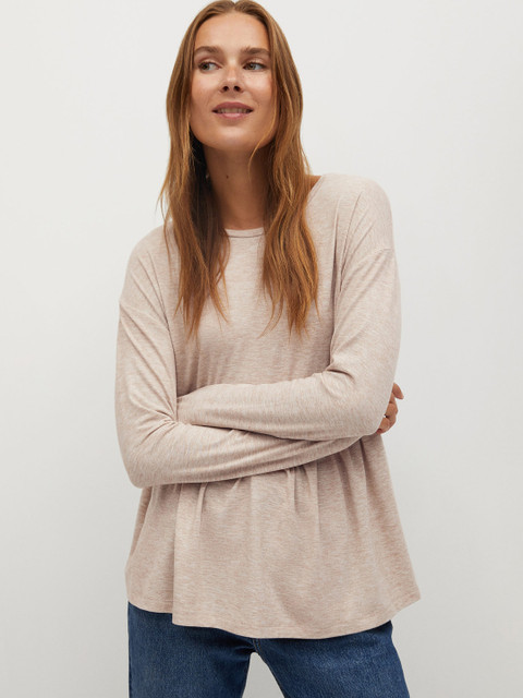 

MANGO Women Beige Solid A-Line Top