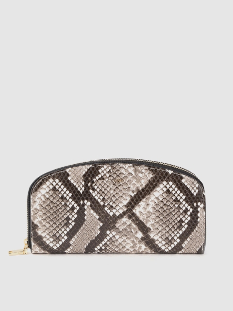

MANGO Women Coffee Brown & Beige Snakeskin-Textured Zip Around Wallet