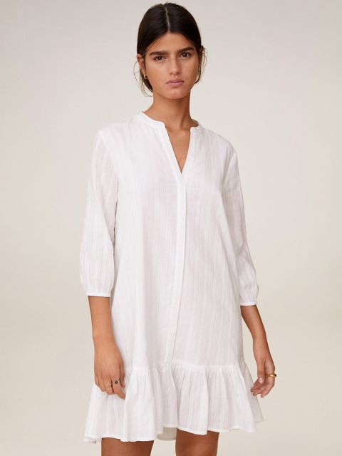 

MANGO Women White Pure Cotton Self Design A-Line Dress