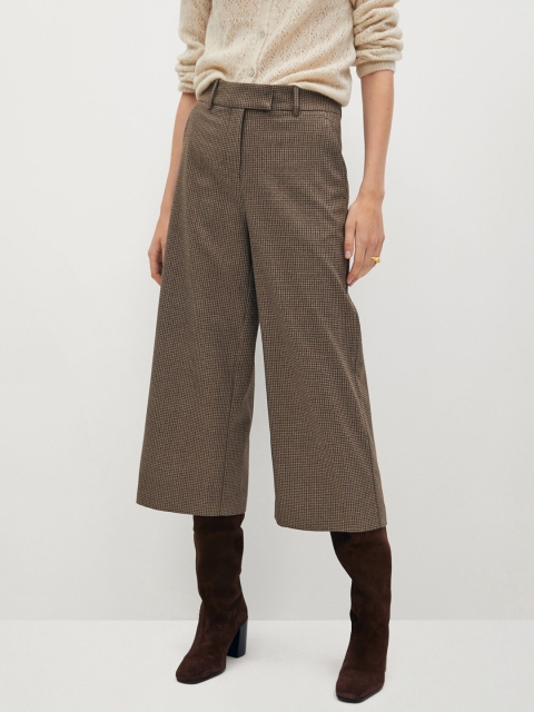 

MANGO Women Brown Regular Fit Checked Culottes