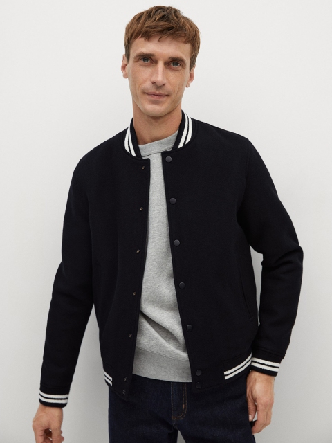 

MANGO MAN Men Black Solid Varsity Jacket
