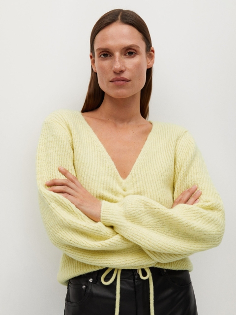 

MANGO Women Yellow Solid Pullover