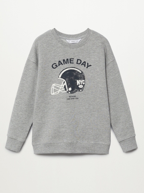 

Mango Kids Boys Grey Melange & Black Football Helmet Print Sustainable Sweatshirt