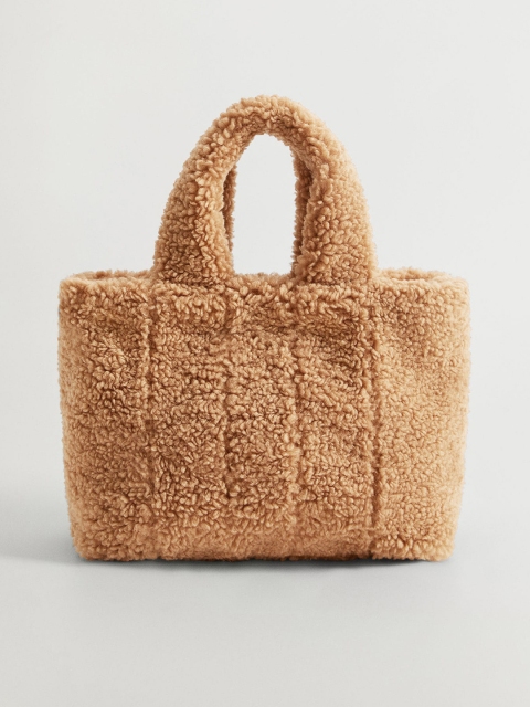 

MANGO Beige Solid Faux Fur Handheld Bag