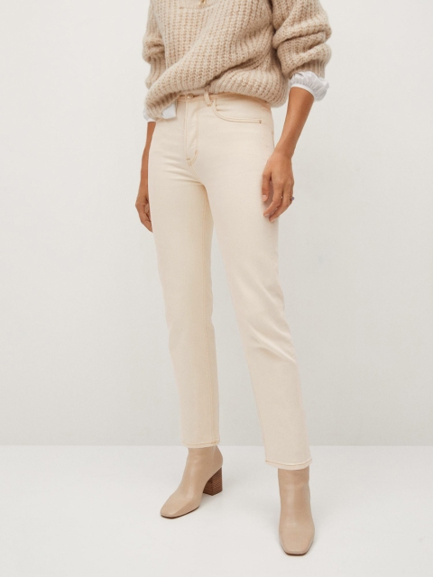 

MANGO Women Off-White Regular Fit Sustainable High-Rise Clean Look Stretchable Jeans