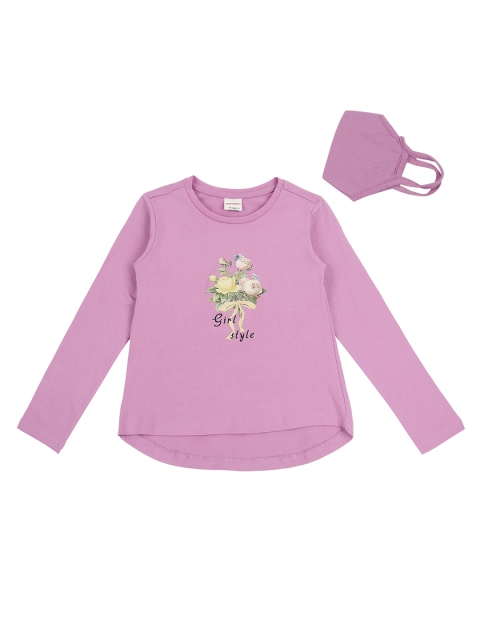 

RAINE AND JAINE Girls Lavender Printed Round Neck T-shirt