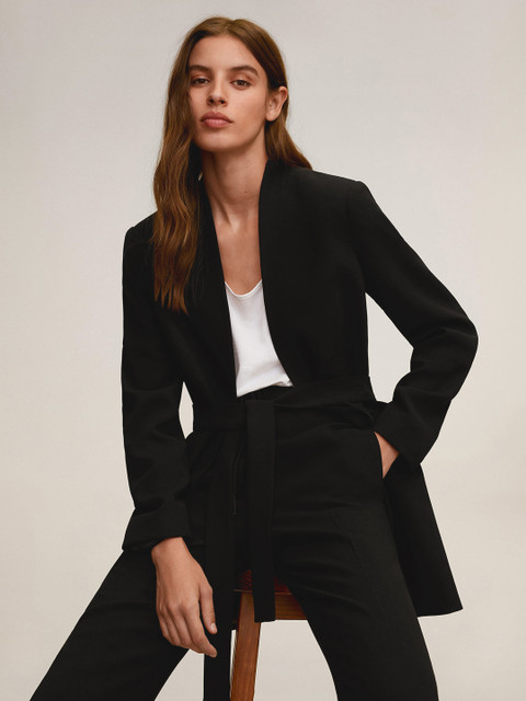 

MANGO Women Black Sustainable Solid Regular Fit Open-Front Smart Casual Blazer