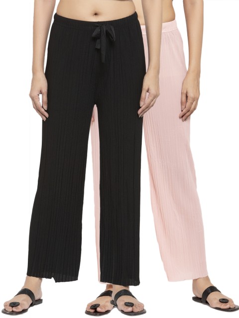 

NEUDIS Women Pack of 2 Solid Palazzos, Black