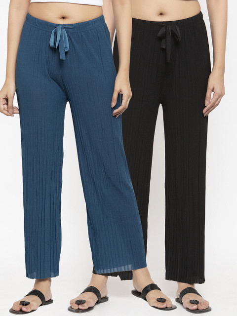

NEUDIS Women Pack of 2 Solid Wide Leg Palazzos, Black