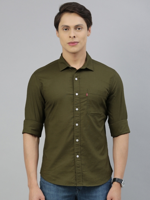 

Levis Men Olive Green Slim Fit Solid Casual Shirt