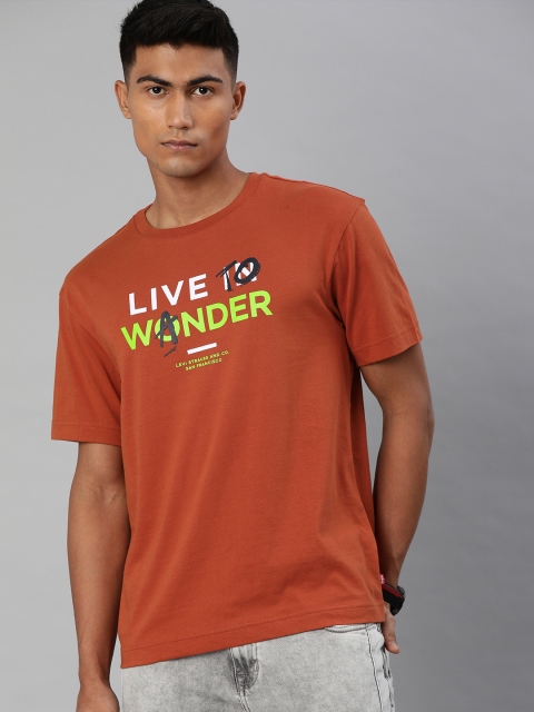 

Levis Men Rust Orange Printed Round Neck Pure Cotton T-shirt