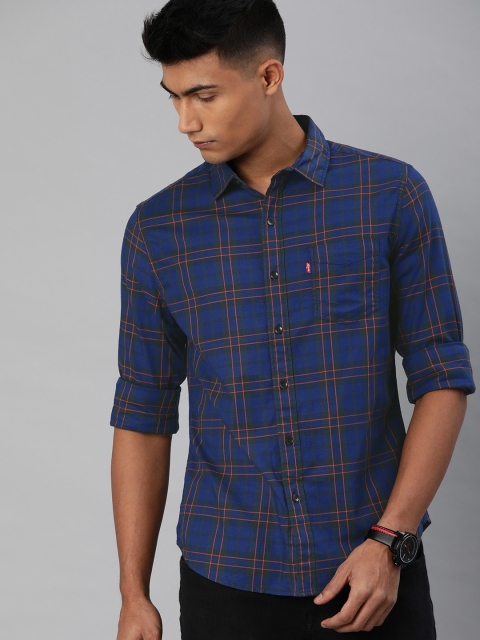 

Levis Men Blue & Orange Slim Fit Checked Casual Shirt