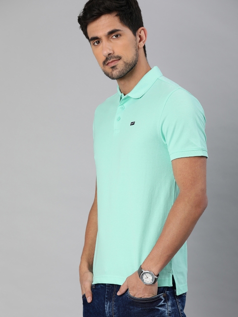 

Levis Men Turquoise Blue Solid Polo Collar Pure Cotton T-shirt