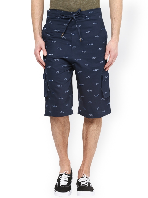 

Hypernation Navy Printed Cargo Shorts, Navy blue