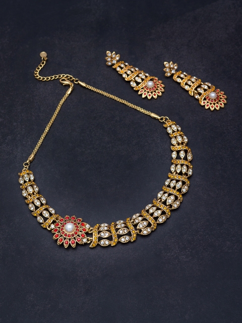 

Golden Peacock Gold-Toned & Pink Stone Studded Jewellery Set