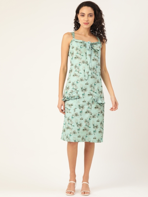 

HAIL WOMEN Women Green & Beige Floral Print A-Line Dress