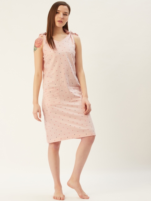 

HAIL WOMEN Peach-Coloured Pure Cotton Printed Nightdress