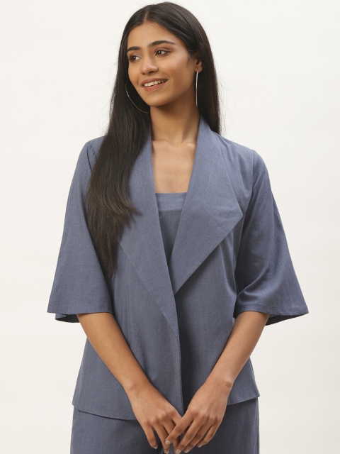 

HAIL WOMEN Women Blue Solid Open Front Shrug