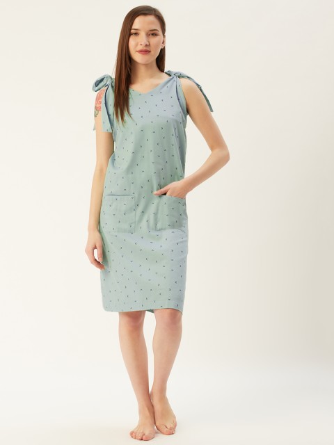 

HAIL WOMEN Blue Printed Pure Cotton Nightdress