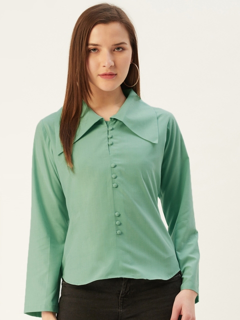 

HAIL WOMEN Women Green Solid Pure Cotton Top