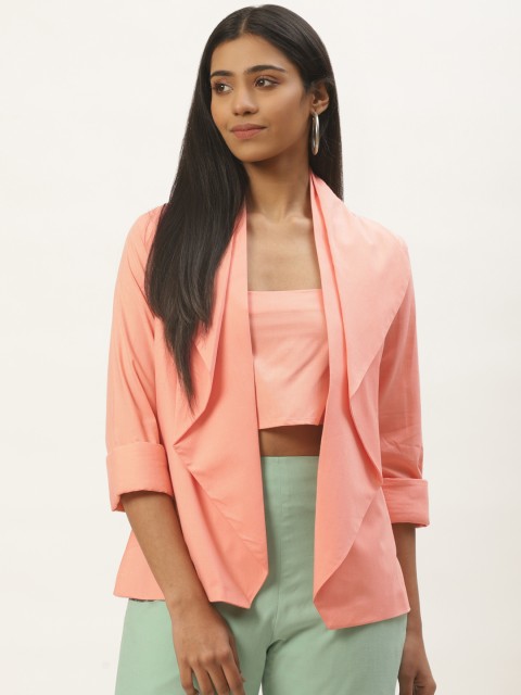 

HAIL WOMEN Women Peach-Coloured Solid Open Front Waterfall Shrug