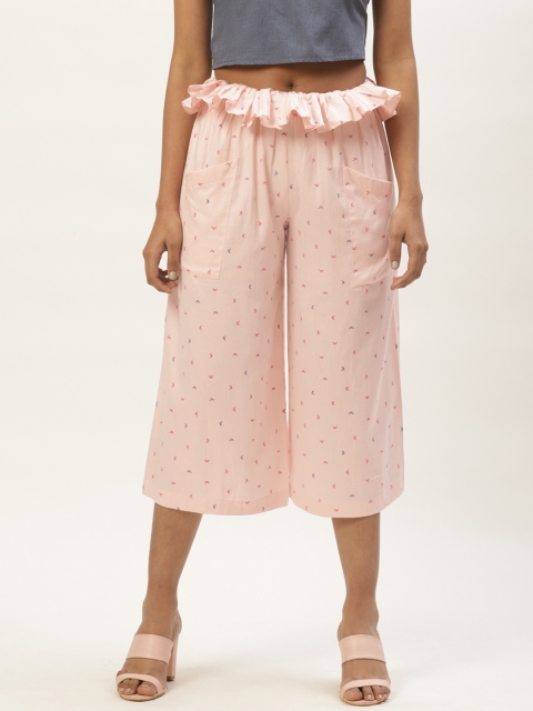 

HAIL WOMEN Women Pink & Navy Blue Regular Fit Printed Culottes With Ruffle Details
