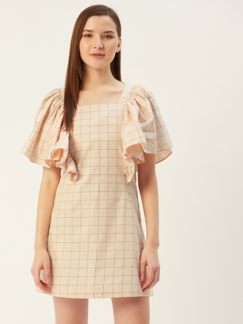 

HAIL WOMEN Peach-Coloured & Blue Cotton Checked Nightdress