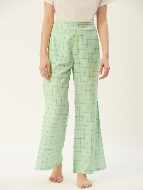 

HAIL WOMEN Women Sea Green & Navy Blue Checked Cotton Lounge Pants